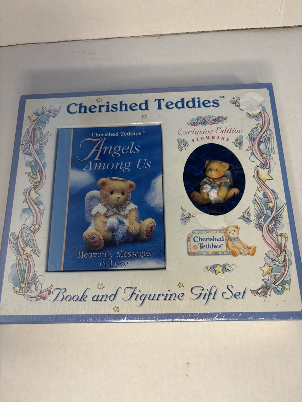 Cherished Teddies Blue Angels Among Us Book & Bear Figurine Set